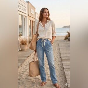 Judy Blue High-Waist Pull-On Utility Straight Leg Jeans - Light Wash - Size 7/28